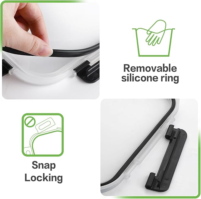 8-Pack 36oz Large Glass Meal Prep Containers with Leakproof Snap-Lock Lids | Borosilicate Glass Food Storage Containers and Bento Boxes , BPA-Free, Oven, Freezer and Dishwasher Safe-Black