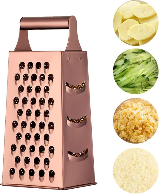Buyer Star Handheld Cheese Grater Box for Kitchen Stainless Steel Cheese Grater with Handle for Grinding Shredding & Slicing, 4 Sided Metal Food Shredder Cheese Slicer, Dishwasher Safe, Rose Gold