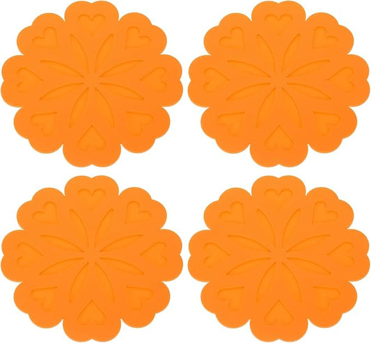 uxcell 2Pcs Silicone Trivet Mats, Flower Pattern Silicone Pad Hot Pad Pan Protectors Table Protector Heat Resistant Mat for Countertop, Hot Dishes, Hot Pots and Pans, Orange