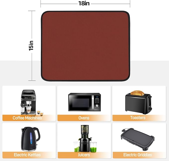 2 PCS Heat Resistant Mats for Countertop Air Fryer, 18x15in, Red | 1022 ℉ Fireproof mat, air fryer accessories for ninja, cosori, waterproof hot pads for kitchen toaster, oven, coffee maker