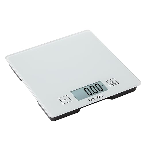 Taylor Compact Glass Kitchen Food Scale, 11 lb Capacity Digital Scale for Baking, Cooking, Meal Prep, Portion Control, Thin Lightweight Design, Easy-to-Read Display, White
