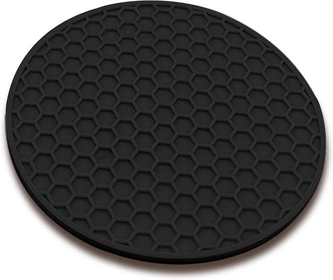 Silicone Non-Slip, Heat Resistant & Water-Trapping Trivet Mats for Water Glasses & Teacup & Coffee Cup & Dishes & Cookware, Multipurpose Kitchen Table Coaster, 3.5-Inch, Black