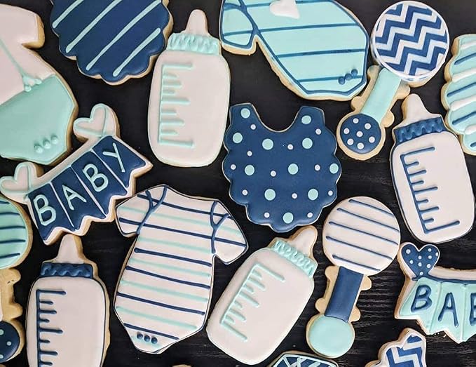 Ann Clark 11-Pc. Baby Shower Cookie Cutter Set, Made in USA, Baby Romper, Dress, Onesie, Footie Pajamas, Bib, Footprint, Carriage, Rattle, Bottle, Cute Elephant and Duck