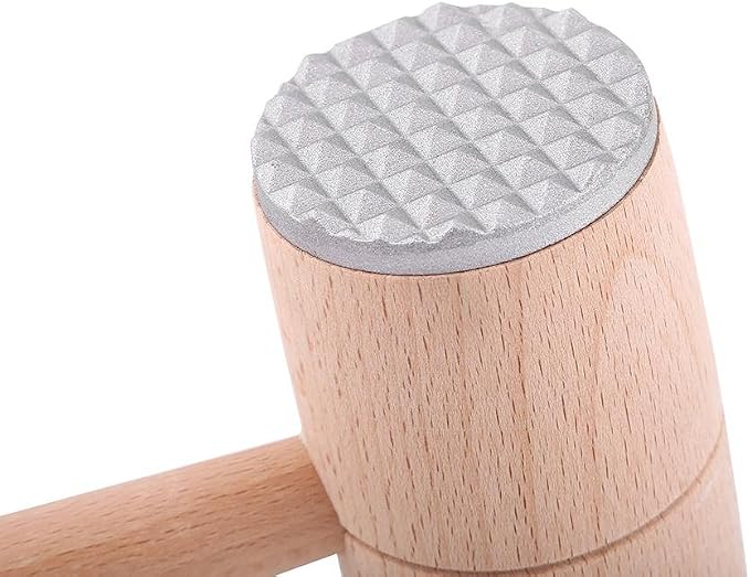 Meat Tenderizer, Wooden Dual-Sided Meat Mallet Kitchen Tool with Aluminum Alloy Heads for Tenderizing, Flattening Pounding Pork, Lamb, Chicken, Steak, Turkey