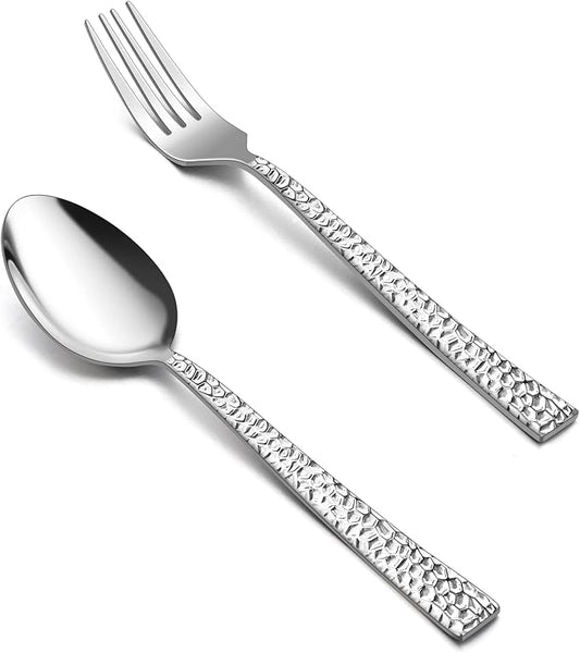 HaWare 24 Pieces Hammered Forks and Spoons Silverware set (7.9 Inches), Stainless Steel Flatware Cutlery for Home/Kitchen/Restaurant, Include 12 Dinner Forks and 12 Dinner Spoons, Dishwasher Safe