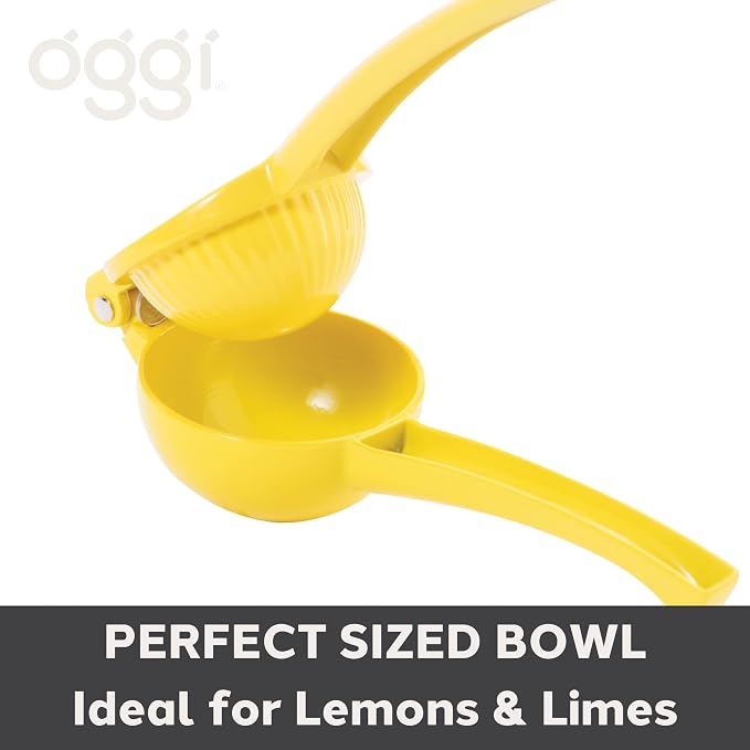 OGGI Citrus Lemon Press- Aluminum Lemon Juicer w/Non-Stick Coating, Ideal Hand Juicer, this Lemon Squeezer is a Great Addition to Your Kitchen Accessories, Yellow