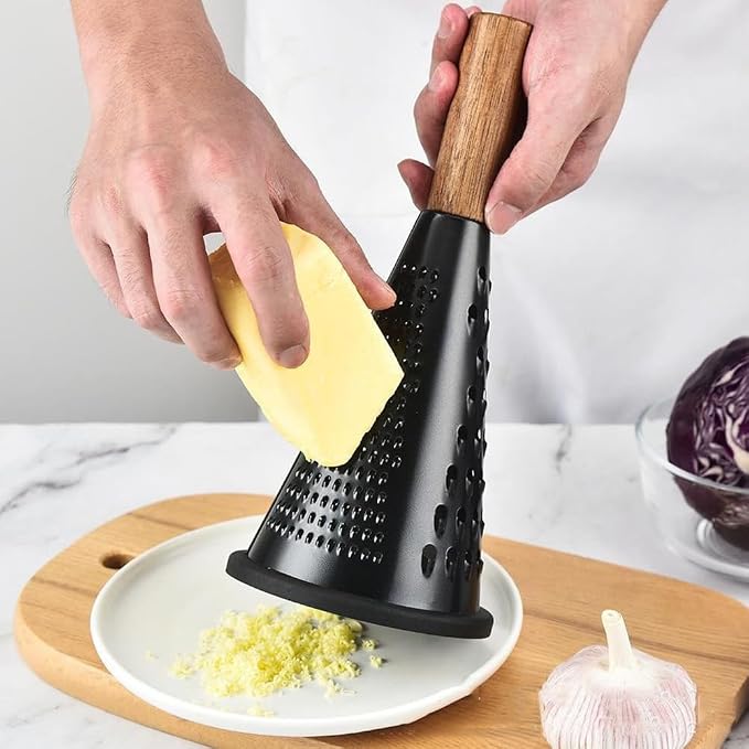 Luxshiny Stainless Steel Cone Grater with Comfortable Handle - 10.03 Inch Food Grater for Cheese Vegetables Garlic Potato and Ginger - Kitchen Slicer and Grating Tool