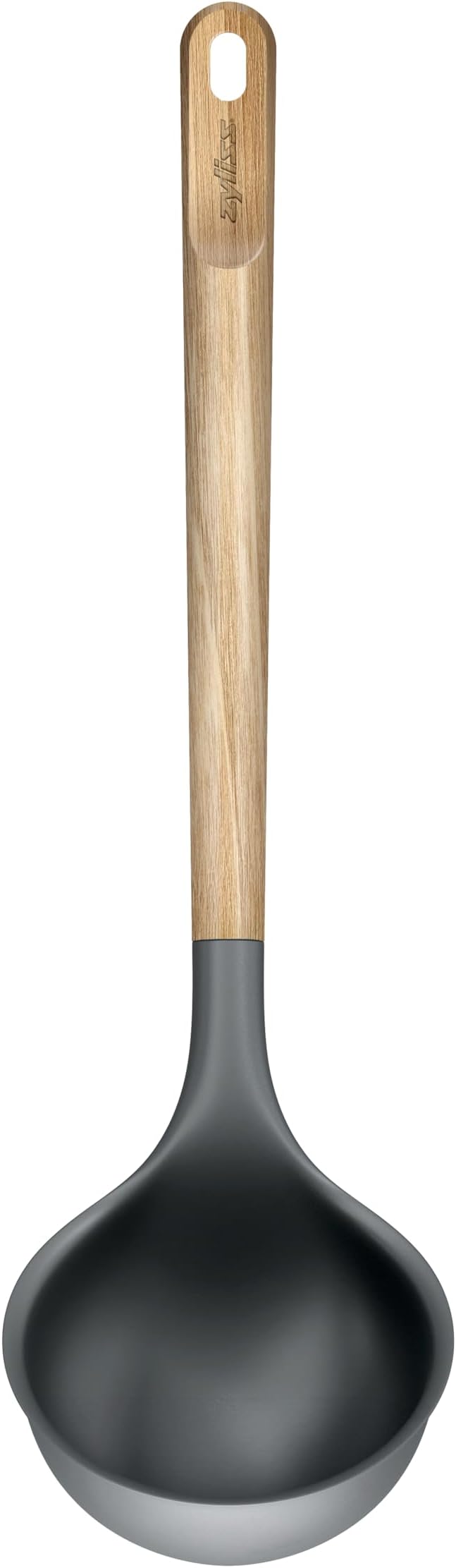 Zyliss Oak Wood Ladle Large – Durable Soup Ladle with Heat-Resistant PBT Head, Non-Stick Safe Silicone Edge, FSC Oak Handle, Roll-Stop Base, Perfect for Soups Stews Sauces and Curries 11.9"