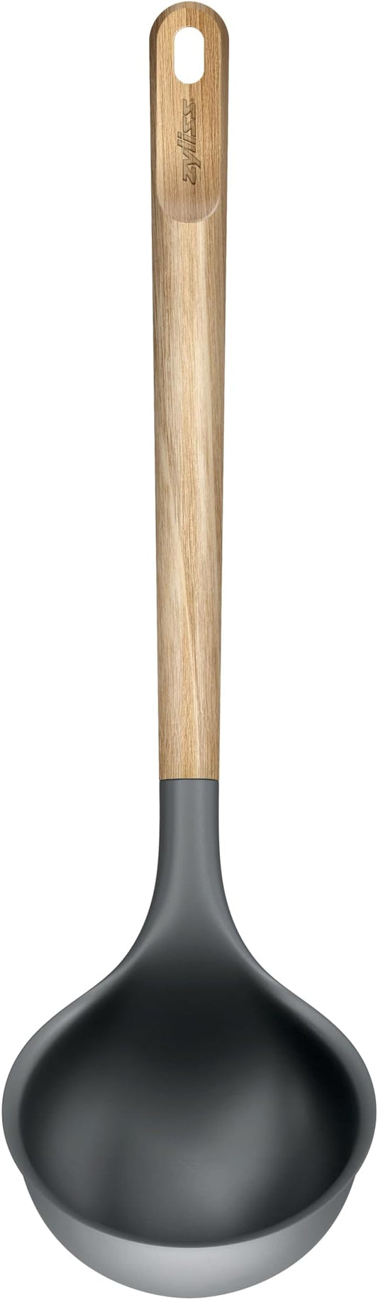 Zyliss Oak Wood Ladle Large – Durable Soup Ladle with Heat-Resistant PBT Head, Non-Stick Safe Silicone Edge, FSC Oak Handle, Roll-Stop Base, Perfect for Soups Stews Sauces and Curries 11.9"