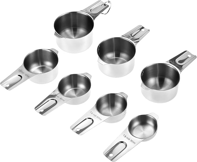 QWORK Stainless Steel Measuring Cups, Set of 7 Nesting Kitchen Tools for Cooking & Baking