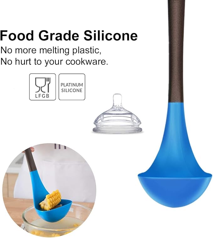 Liflicon Soup Ladle Silicone Spoon with Food Grade Silicone Stylish Design Heat Resistant Up to 446 Degree Fahrenheit Non Stick Odor Resistant Dishwasher Safe-Chacha Ladle