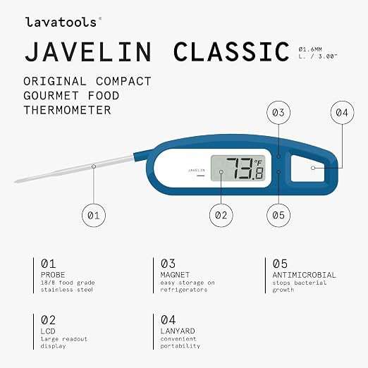 Lavatools Javelin® Digital Instant Read Meat Thermometer, Crimson | Ultra-Fast 3-Second, 2.75" Probe, Compact Foldable Design, IP65 Water Resistant, NSF Certified