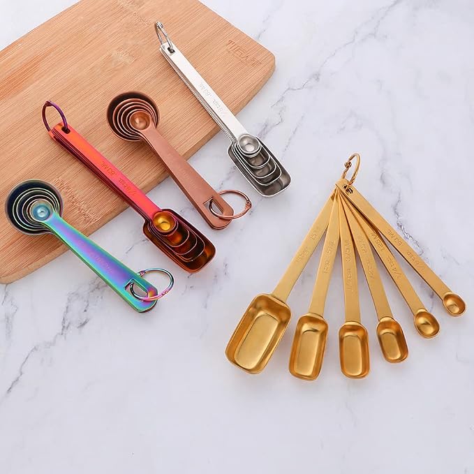 DOCBLACK 6PCS Measuring Spoons Set, Premium Heavy Duty Stainless Steel Metal Kitchen Measuring Tools Set, for Cooking Baking, for Dry or Liquid, Fits in Spice Jar - Orange Red