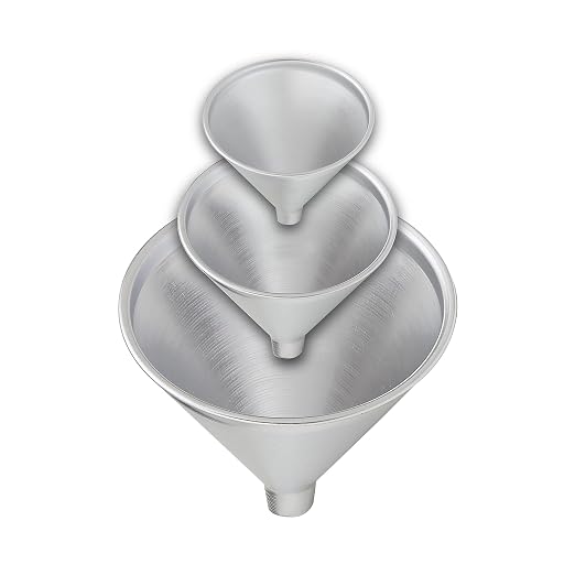 HIC Kitchen Wide-Mouth Aluminum Funnel Set for Liquids and Dry Goods, Set of 3, Includes 2-Ounce, 8-Ounce, and 12-Ounce