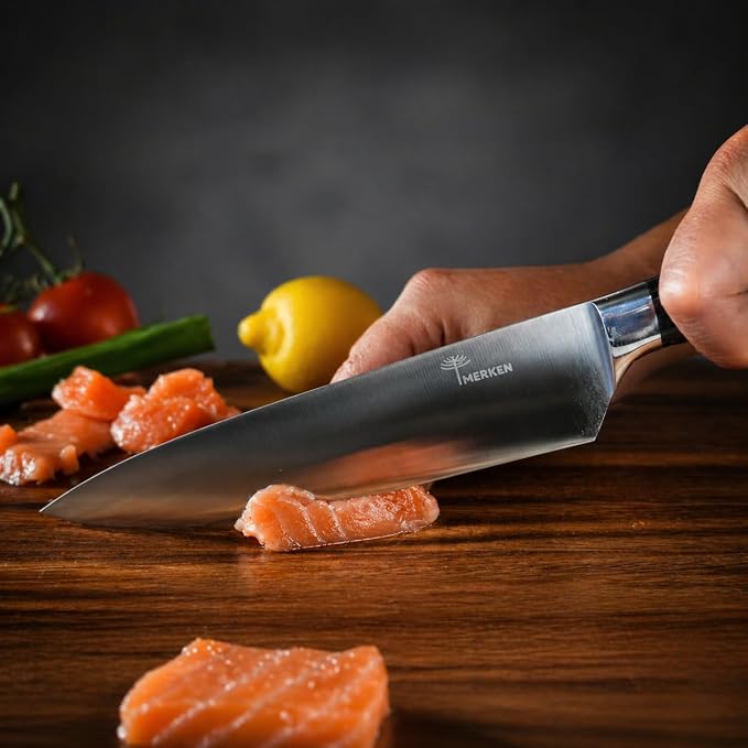MERKEN 8 Inch Chef Knife, 5Cr15MoV High Carbon Stainless Steel Blade with Pakkawood Handle