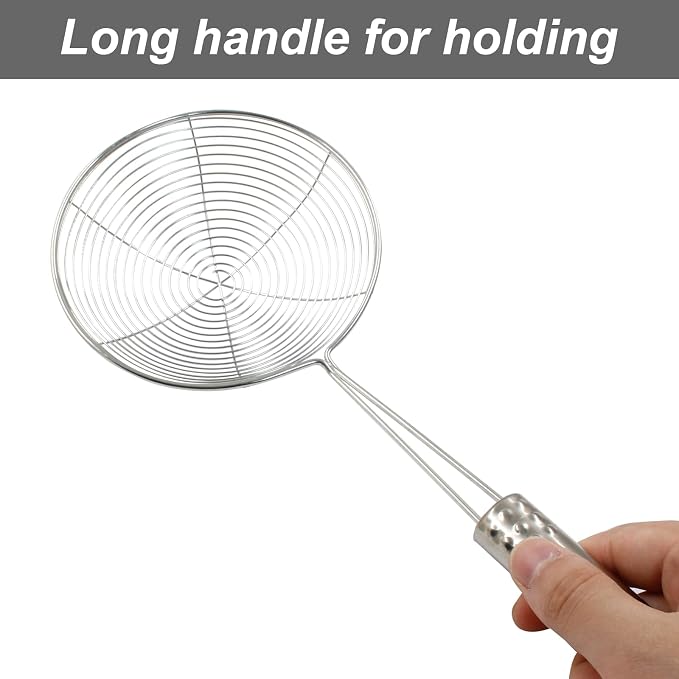 5.5" Stainless Steel Spider Strainer Skimmer Pasta Strainer Spoon for Frying and Cooking, Asian Strainer Ladle with Long Handle, 12.8" Long