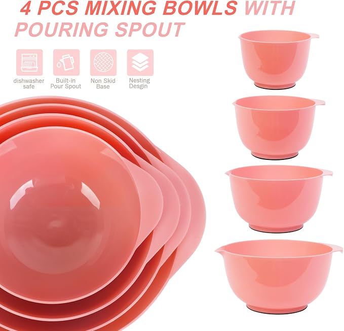 BoxedHome Classic Mixing Bowls Set of 4, 4.5, 3.5, 2.5 and 1.7 quarts | BPA Free Plastic, Microwave Safe