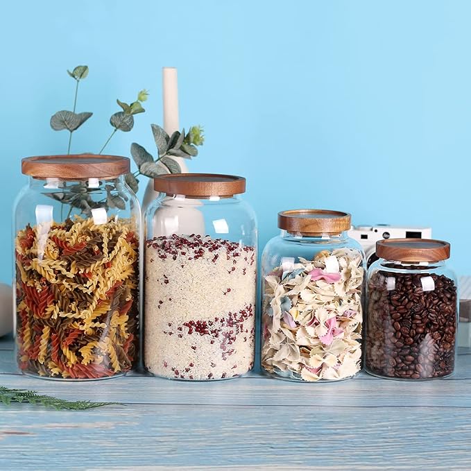 LEAVES AND TREES Y 1 Gallon Glass Jar with Airtight Lid and Anti-Skid Bottom for Dry Food Storage