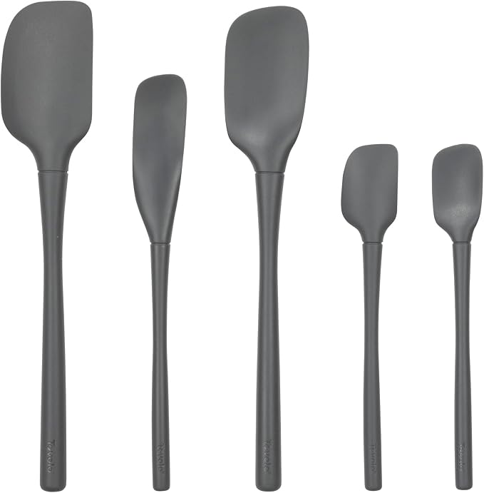 Tovolo Flex Core 5 Piece Silicone Spatula Set Heat Resistant All Silicone Utensils Include Non Stick Spatula Spoonula Jar Scraper, Dishwasher Safe BPA Free Spatulas for Baking Mixing, Charcoal Gray