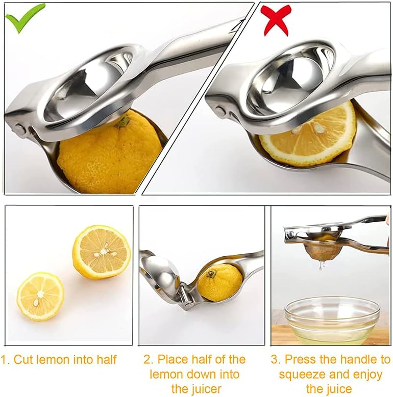 Lemon Juicer Squeezer Stainless Steel Manual Citrus Press Premium Quality Fruit Lime Squeezer for Drinks Rust Proof Non-Slip Manual Hand Juicer Is Ideal for Juicing Lemons, Limes, Small Oranges