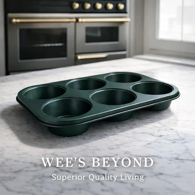 Wee's Beyond Non-Stick Muffin Pan 6 Cup – Easy Release Cupcake Pan 10.5 x 7.5 Inch Carbon Steel Muffin Tray for Baking – Durable Muffin Tins for Cupcakes, Muffins & Mini Cakes – Easy Clean Cupcake Tin