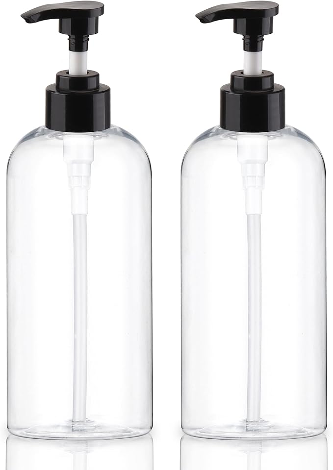 Plastic Pump Bottles Dispenser 2Pack 16.9oz Shampoo Bottle BPA Free | Empty Pump Bottle Refillable Clear Shampoo Conditioner for Lotion, Liquid Soap, Massage Oil