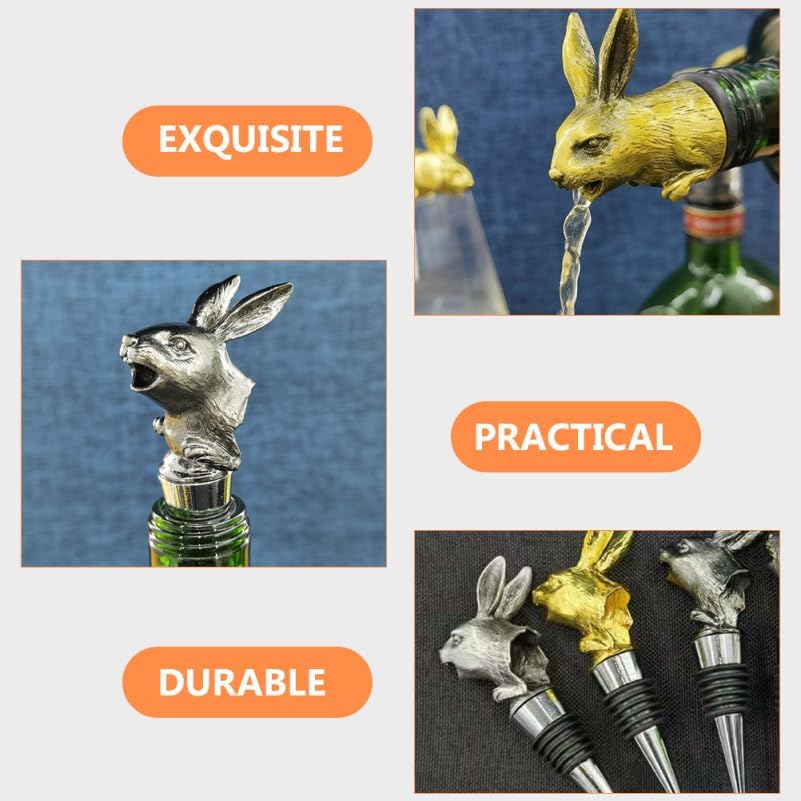 Garneck 2Pcs Easter Rabbit Head Pour Spouts for Bottles Stainless Steel Animal Bar Bottle Pourer Unique Bunny Design Wine Pourers for Easter Spring Wedding Party