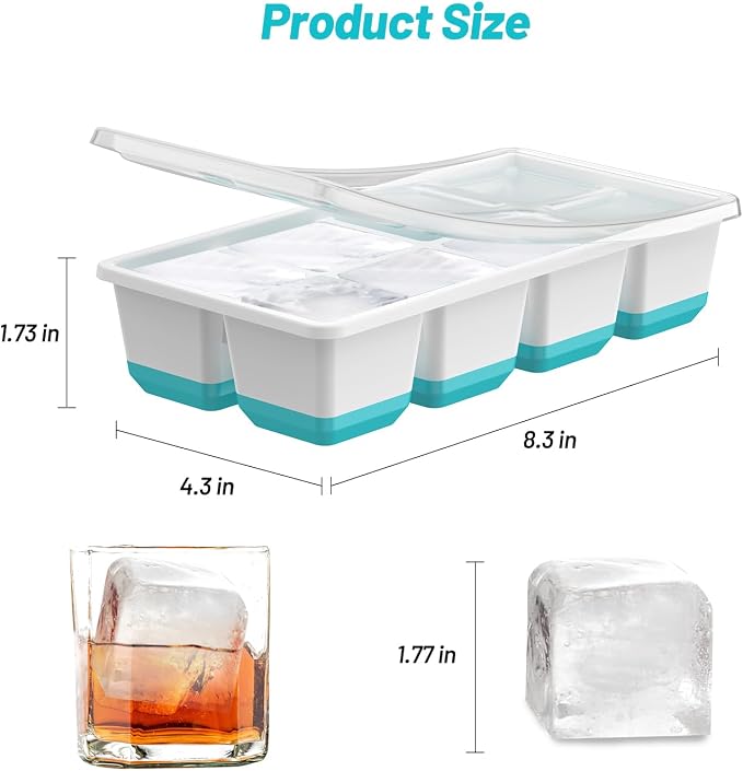 VEHHE Ice Molds, 3 Pack Easy-Release & Stackable Whiskey Ice Cubes Mold for Drinks and Cocktails (Blue+Green)