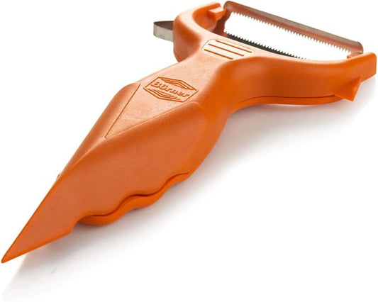 Börner Vegetable Peeler (6-in-1) • Garnishing Peeler with Grater • Multifunctional Peeler for Fruits & Vegetables • Fruit Peeler, Universal Peeler, Potato Peeler • Color: Orange