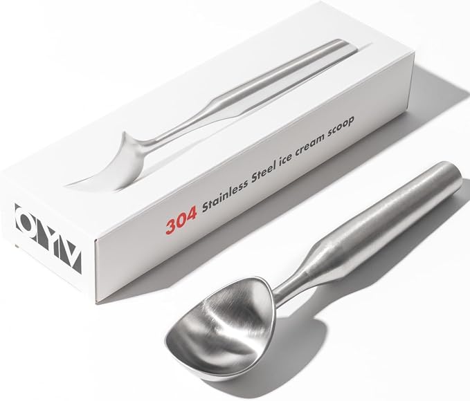 OYV 304 Stainless Steel Ice Cream Scoop, Ergonomically Designed Handle for Comfort, Heavy Duty Ice Cream Scooper, One-Piece Design Ice Cream Scoops, Dishwasher Safe
