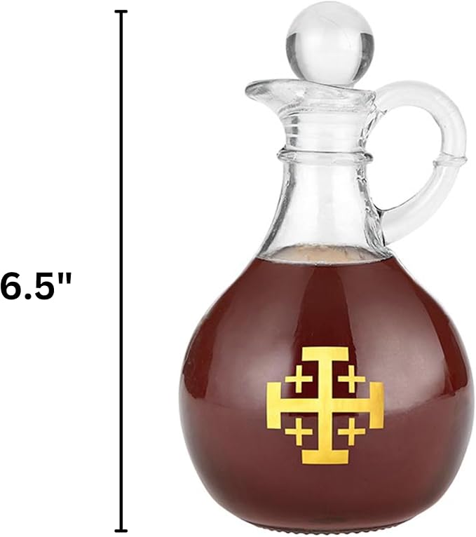Needzo Jerusalem Cross Cruet Set, Oil and Vinegar Bottle Dispensers, Catholic Church Supplies, 6.5 Inches