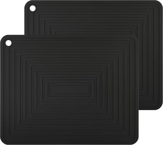 Silicone Trivets for Hot Dishes Pots &Pans, Versatile Hot Pads for Kitchen, Durable Silicone Pot Holders, Flexible Heat Resistant Mat for Quartz Counter, Multi-Use Place Mats Set 2 Black
