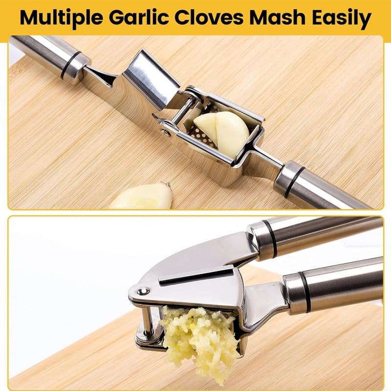 MAMALADY Garlic Press Stainless Steel Set Professional Grade Garlic Press Mincer Peeler Dishwasher Safe
