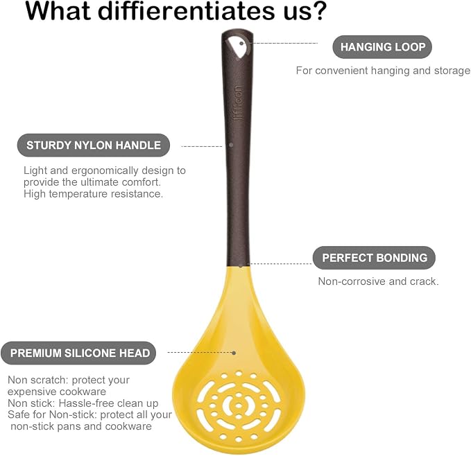 Liflicon Kitchen Premiun Silicone Skimmer Slotted Spoon Fring Spoon Strainer Slotted Spoon Ladle Skimmer Conlander Heat Resistant Up to 446 Degree Fahrenheit Best Silicone Kitchen Utensils Skimmer