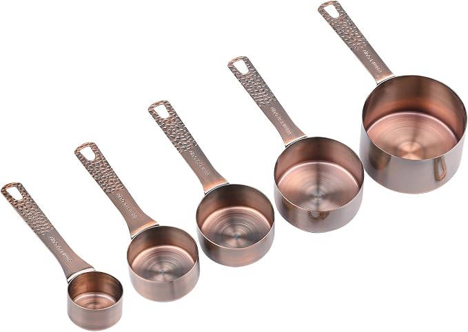 Copper Plated Measuring Cups and Spoons Set 14, Metrice & US Stainless Steel Measuring Cups and Spoons Set for Baking & Kitchen, 5 Measure Cups & 6 Measure Spoons & 1 Leveler & 2 Rings