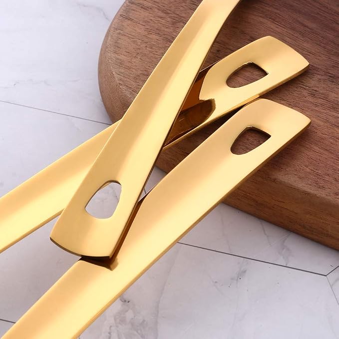 6 Pcs Gold Skimmer Spoon, Stainless Steel Titanium Plated Slotted Ladle Spoon Set Multi-functional Hot Pot Fat Strainer, Kitchen Cooking Utensil Dishwasher Safe(13 inches/33cm)