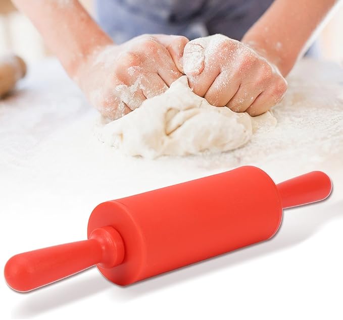 Fdit Non-Stick Silicone Rolling Pin Dough Rollers for Baking and Rolling Dough with Wooden Handle for Home Kitchen Children Cake 9 Inch(Green)