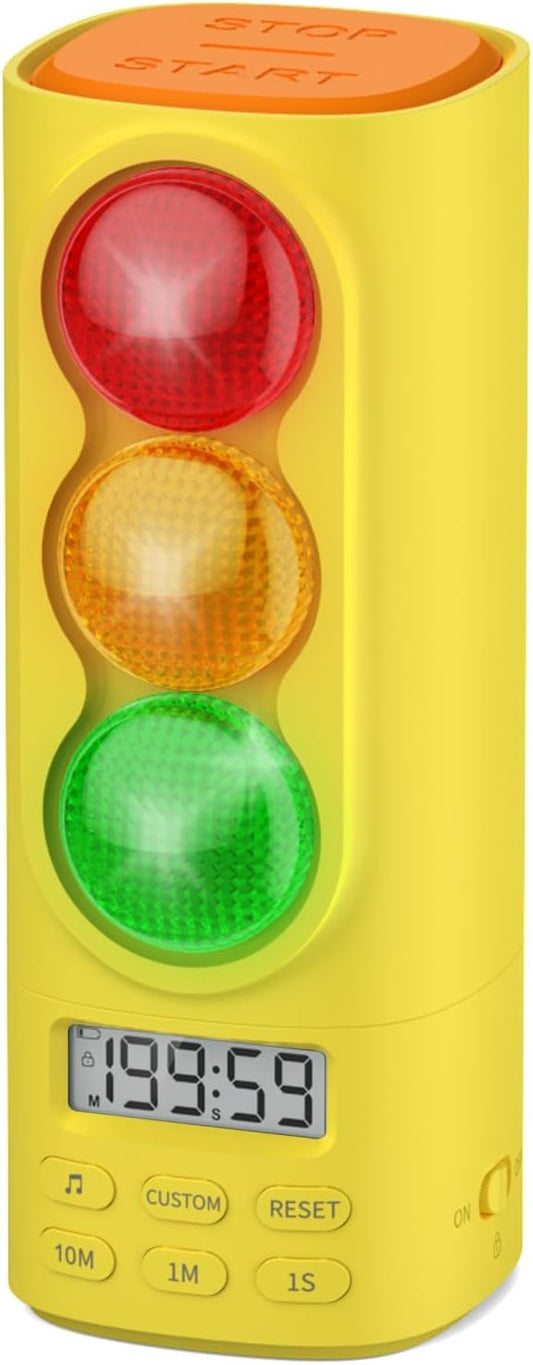 Traffic Light Visual Timer&ADHD Tool for Kids Adults Display Volume Adjustment, with 4 Ringtones for Classroom Desk Home Kitchen Game Countdown Pause Memory Function Charger Type C (Yellow)