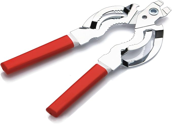 Tredoni Jar & Bottle Opener, Easy Wrench Grip/Tightened Lid Opener, Multi-Purpose Opener for Caps, Cans & Nuts -Italian Stainless Steel