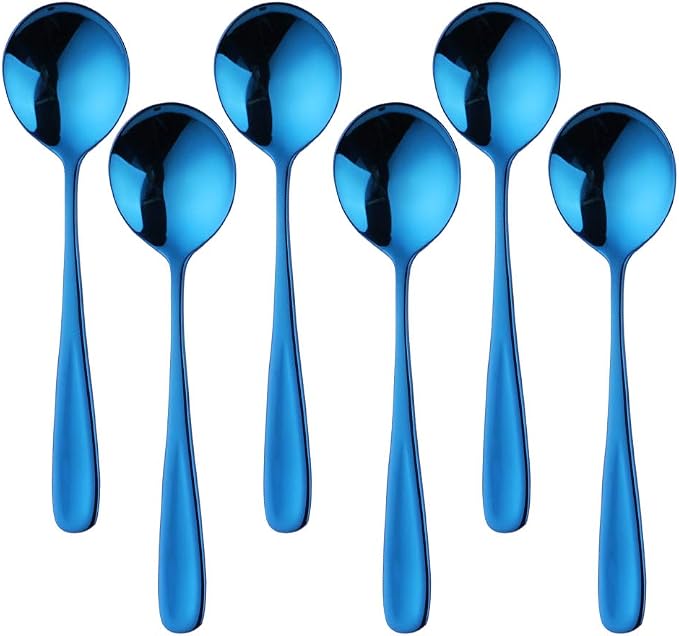 Buyer Star Bouillon Spoon Sets, 7-Inch Round Soup Spoons, Stainless Steel Finished Table Dinner Spoons