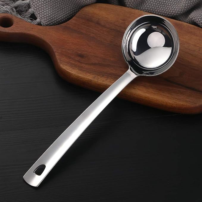 6 Pcs Silver Soup Ladle, Stainless Steel Titanium Plated Cookware Set Ergonomic Integral Forming Long Handle Cooking Utensil Set for Hotpot(12 inches/30cm)