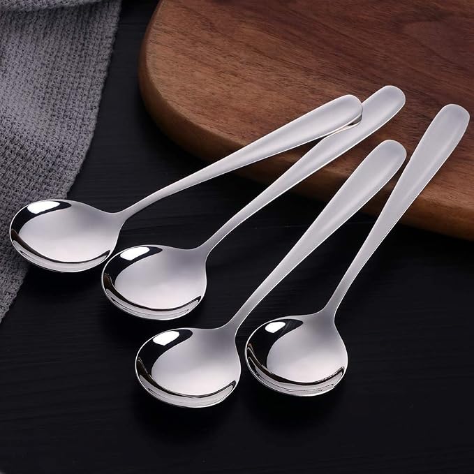 Buyer Star Bouillon Spoon Sets, 7-Inch Round Soup Spoons, Stainless Steel Finished Table Dinner Spoons
