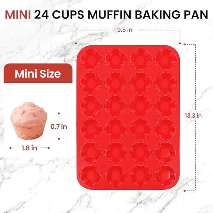 CAKETIME Silicone Mini Muffin Pan 3 Pack 24 Cups Nonstick Mini Cupcake Pan for Baking Muffins Cupcakes Egg Bites Fat Bombs
