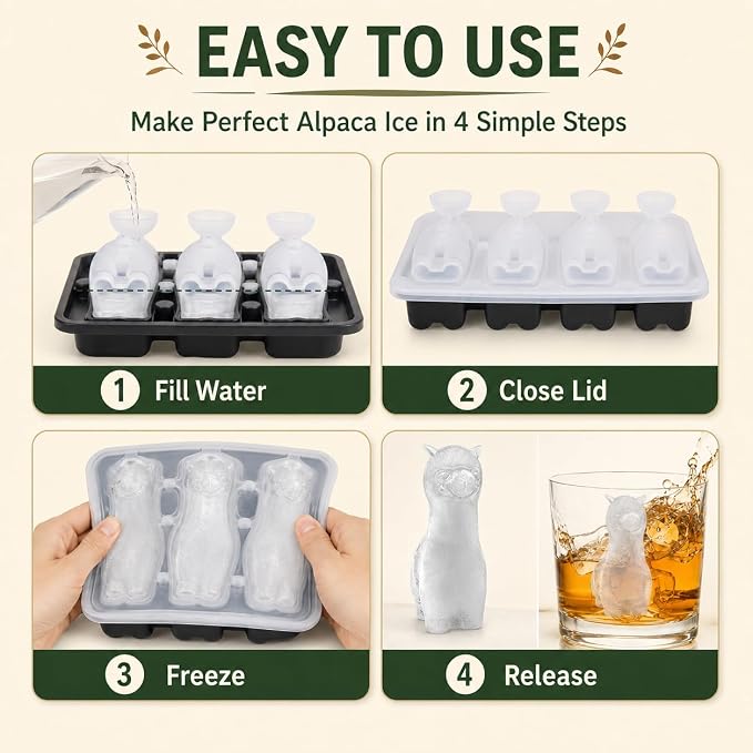 Alpaca Ice Cube Tray Mold - Cute Fun Whiskey Ice Molds Gifts for Women Men | 3D Alpaca Shape Cute Ice Molds for Whiskey Bourbon, 4-Hole Large Fun Shapes Funny Gifts, for Animals Lovers Women Men
