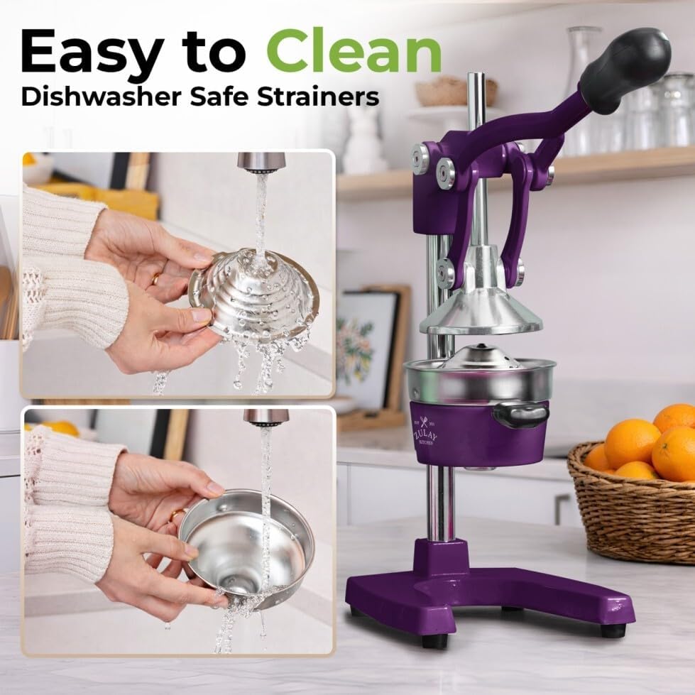 Zulay Kitchen Cast Iron Juicer - Heavy Duty Orange Juicer with Detachable Strainers for Easy Cleaning, Citrus Press for Citrus Fruits, Perfect for Bartenders, Juice Lovers & Health Enthusiasts