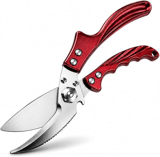 Heavy Duty Poultry Shears, Stainless Steel Kitchen Shears for Chicken, Turkey, Meat & Fish, Detachable Bone Scissors with Serrated Blade, Ergonomic Handle, Dishwasher Safe, Red