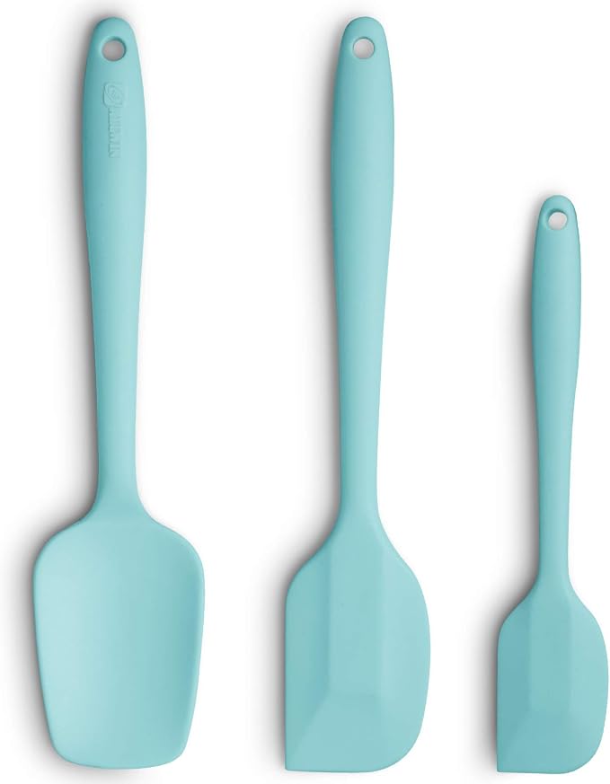 Silicone Spatula 3‑Piece Set Heat Resistant 600°F Non‑Stick Rubber Spatulas with Stainless Steel Core ALLWIN HOUSEWARE Large Spatula, Spoonula & Mini Spatula for Cooking & Baking, Aqua Sky