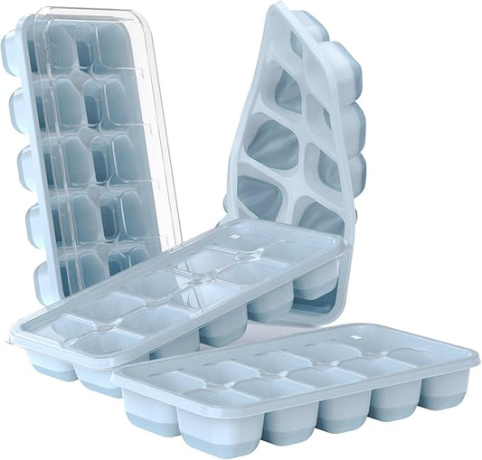 DOQAUS Ice Cube Tray with Lids - 4 Pack Stackable Silicone Ice Trays for Freezer, BPA & LFGB Safe, Easy Release for Kitchen, RV, Cocktail, Coffee, Soup & Food