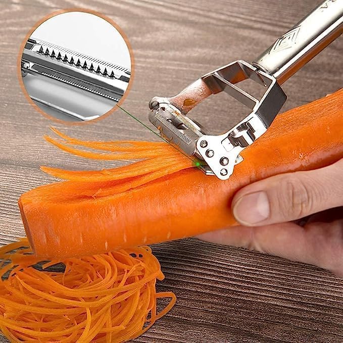 2 in 1 Peeler Julienne for Salad, Potato Peeler, Vegetable Slicer, Multi-Functional, Fruit Slicer, Adjustable Veggie Shredder, Kitchen Noodle Cutter, Stainless Steel (1)