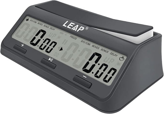 LEAP Chess Clock Digital Chess Timer Advanced for Board Game and Chess Timer with 9921 Updated Byo-yomi Bonus & Delay Count Down up Alarm Grey